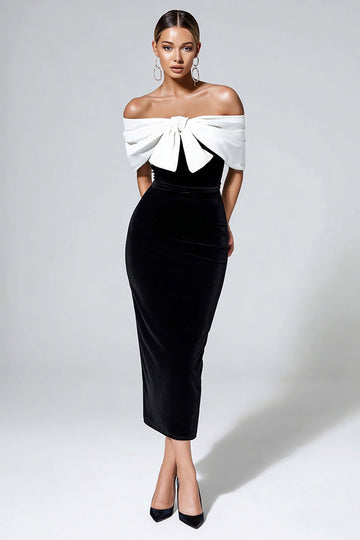 Off The Shoulder Black and White Pencil Formal Dress